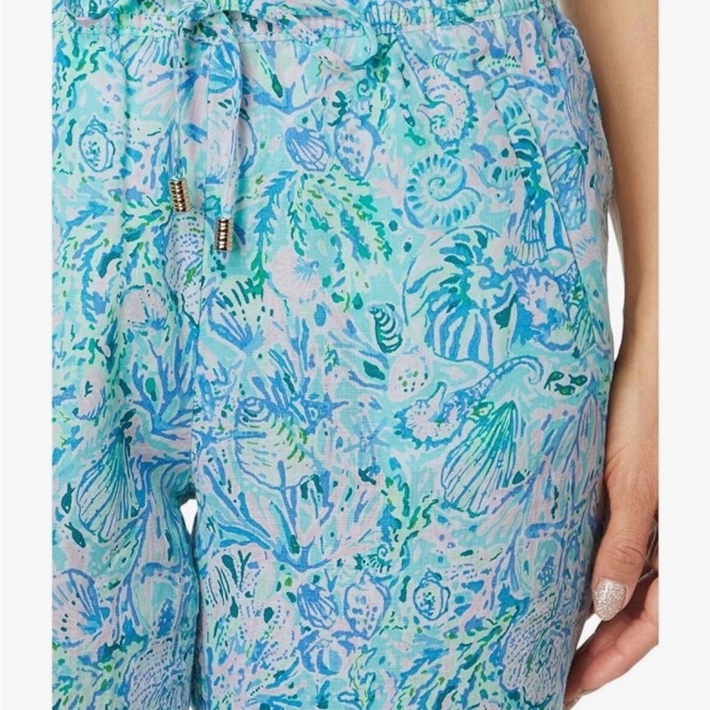 Lilly Pulitzer NWT Taron Linen Blue and Green Floral Print Pants - Picture 3 of 7